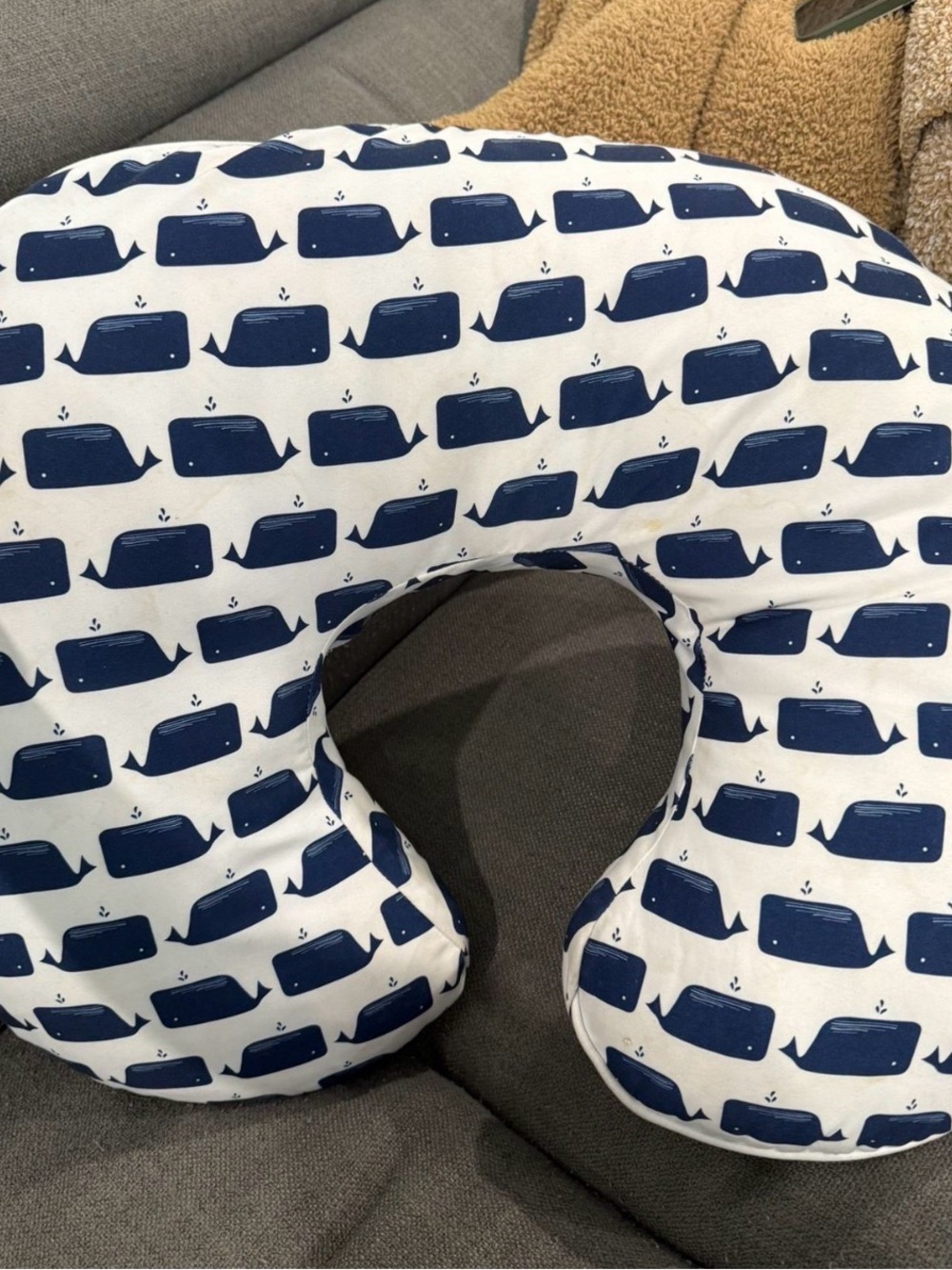 Boppy withNavy Whale Print cover -Nursing Pillow